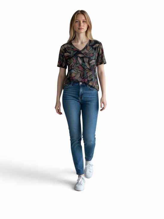 Christopher & Banks Tops - Christopher & Banks Petite Floral Leaf Print V-Neck Top P/L